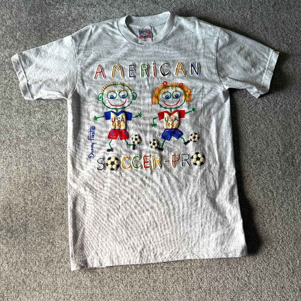 Vintage 90's Danny First American Soccer Pro U.S.A. Gray Tee Men's Medium